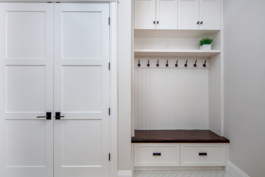 Morrison C | White Farmhouse Mudroom | Chervin Kitchen & Bath in ...