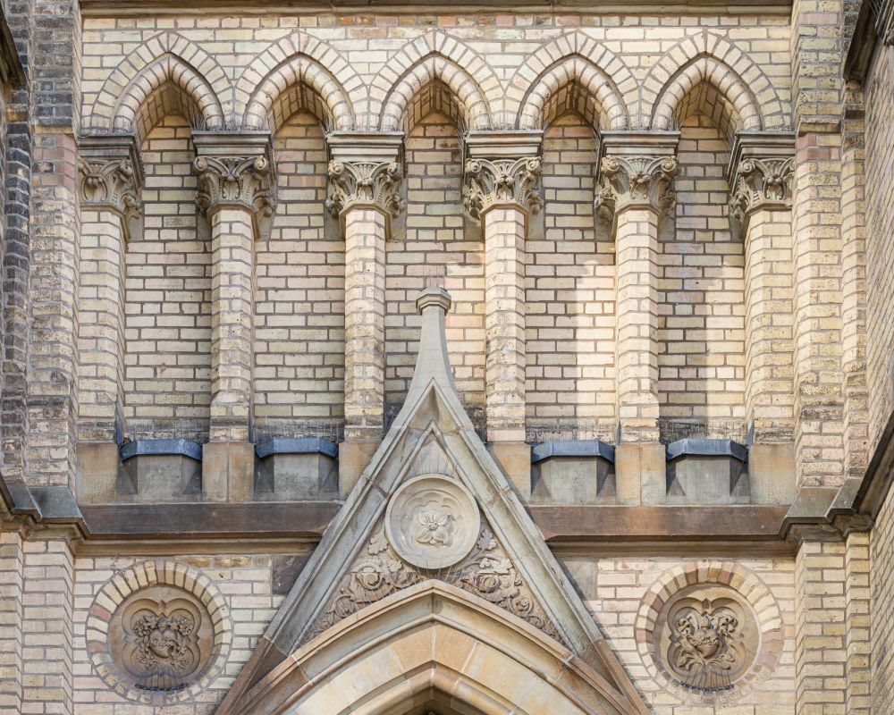 Brick details of church exterior.