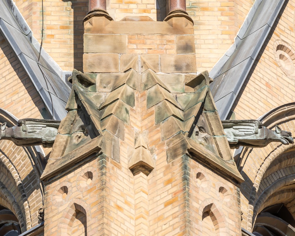 Brick details of church exterior.