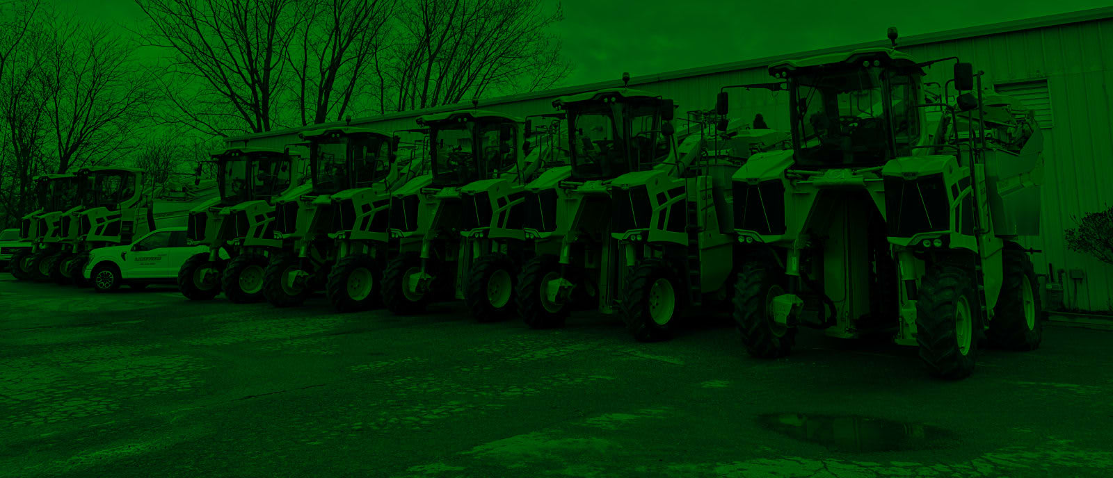 A row of tractors from Lakeview Vineyard Equipment