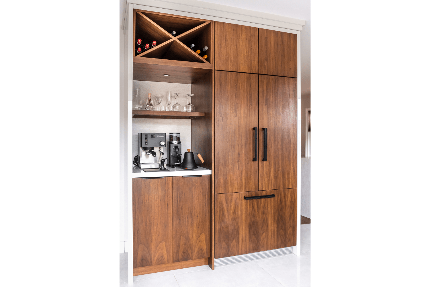 modern-walnut-stained-wood-cabinetry-coffee-bar-wine-rack