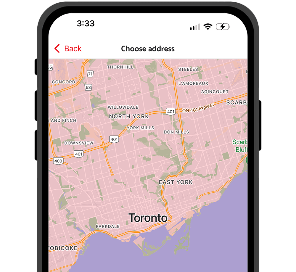 Concrete app address selector on phone screen.