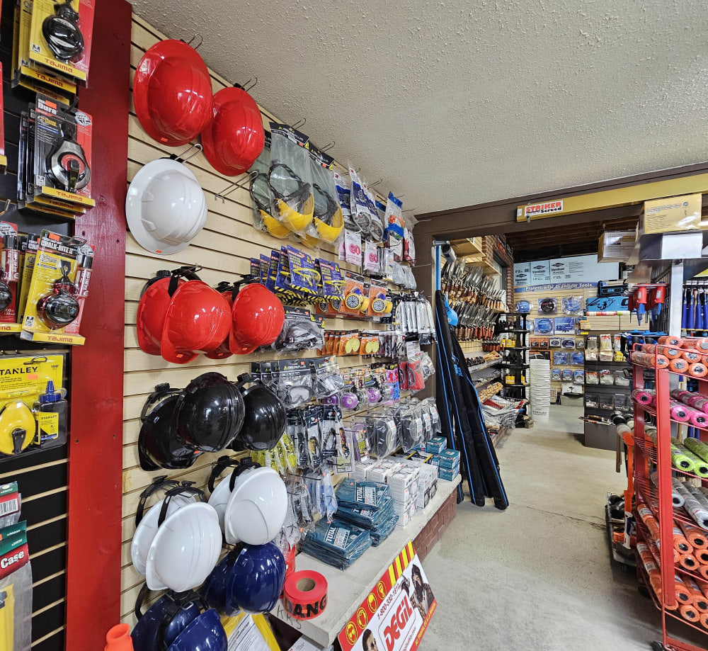 Wall of safety gear and supplies.