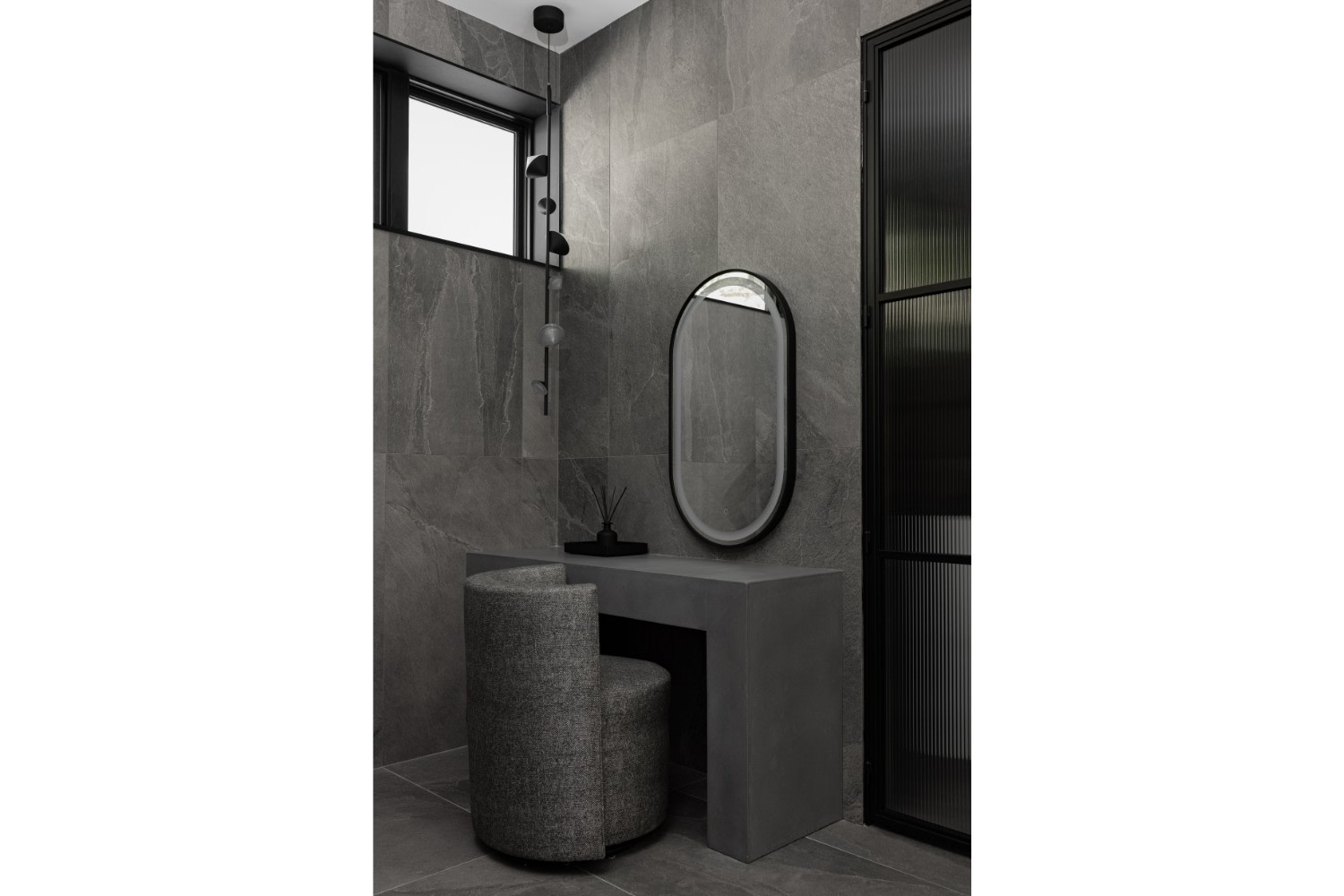 Contemporary Cottage Main Bathroom Concrete Makeup Vanity Desk