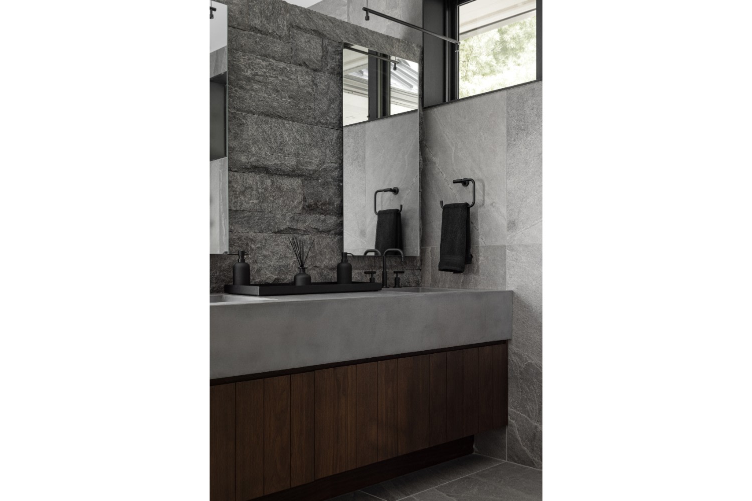 Walnut Bathroom Vanity with Concrete Countertop