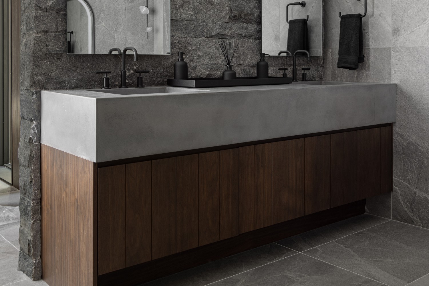 Walnut Bathroom Vanity in Contemporary Cottage