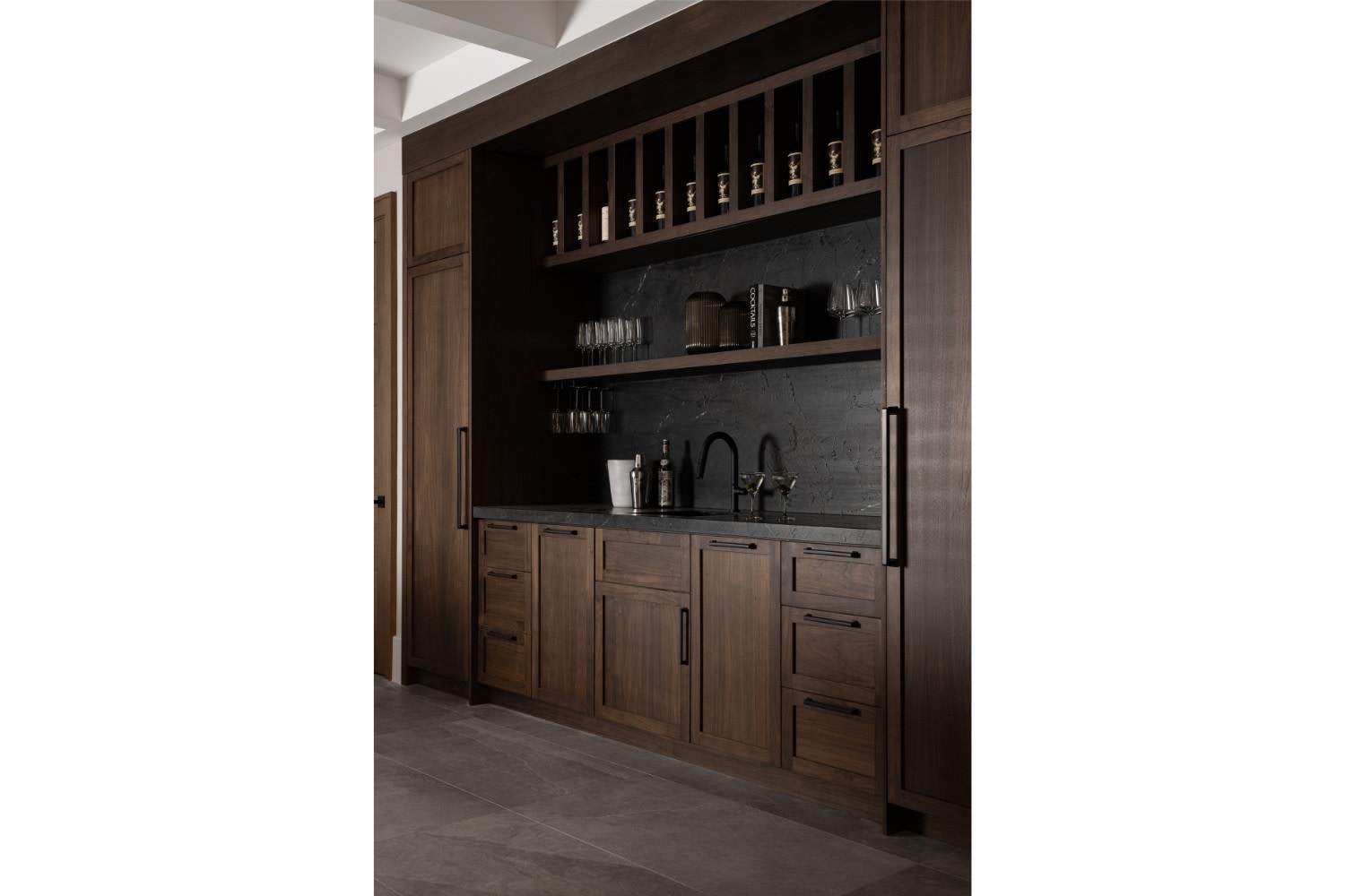 Rustic Walnut Bar in Recreational Room