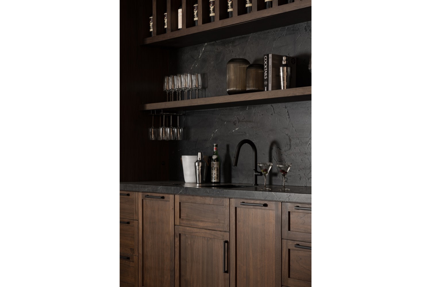 Walnut Bar Wall in Contemporary Cottage