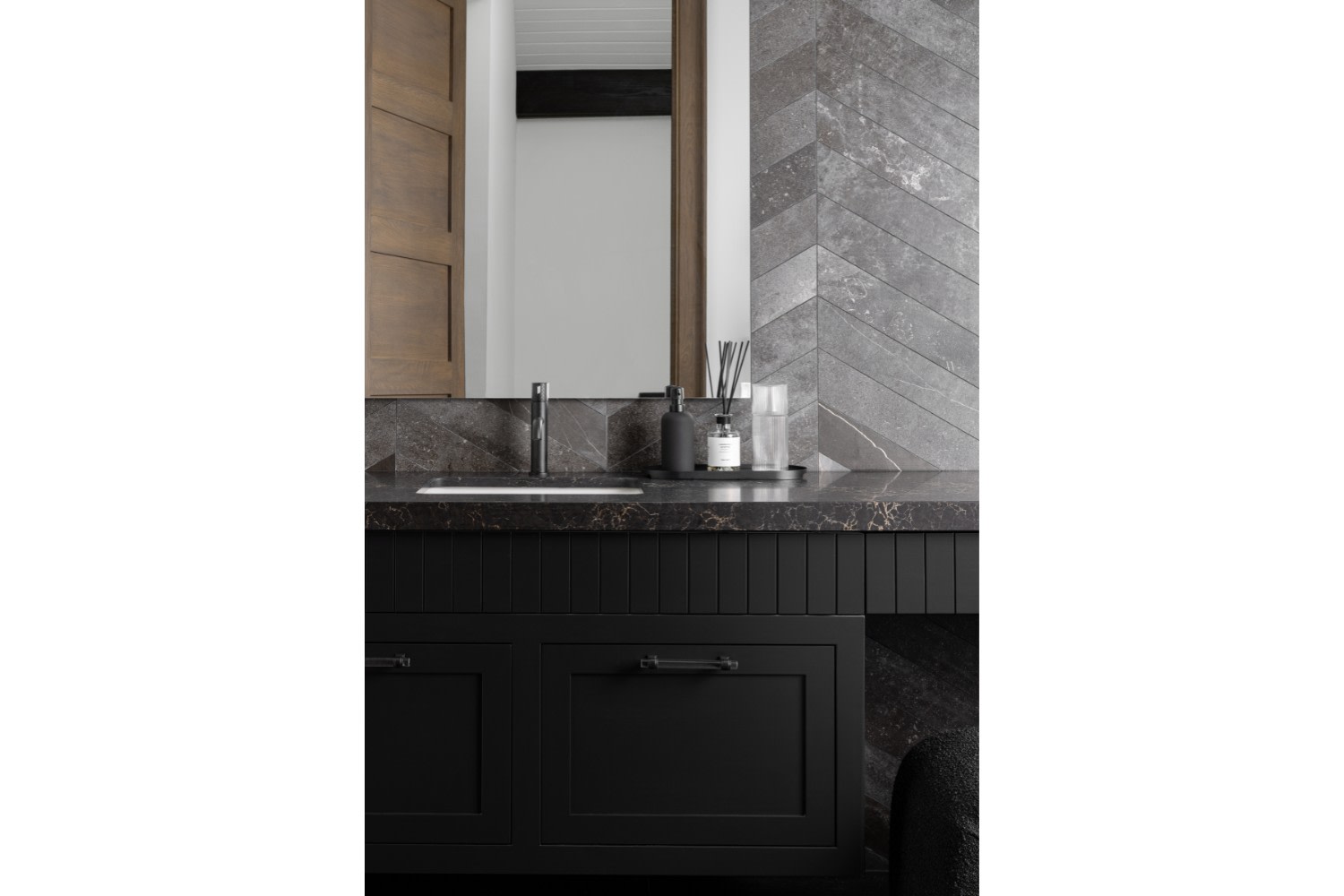 Black Floating Bathroom Vanity in Contemporary Cottage