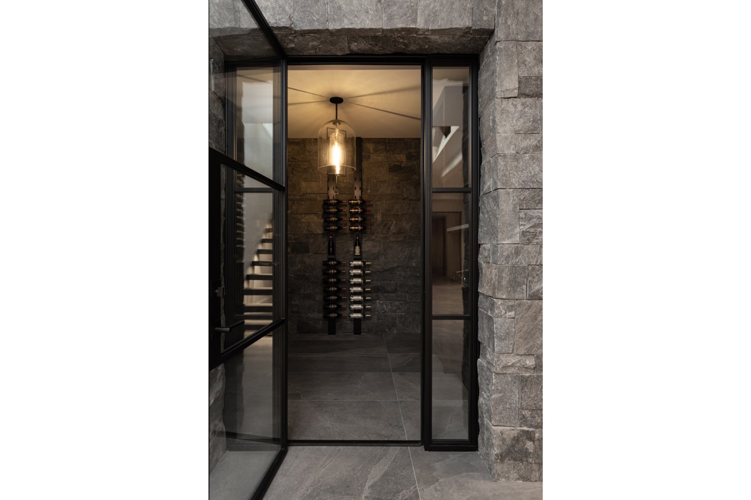 Rustic Wine Room with Glass Doors