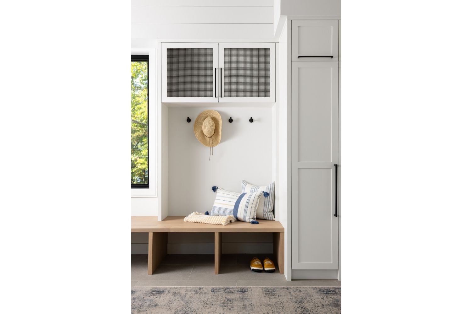 Bangor Lodge mudroom with white oak bench