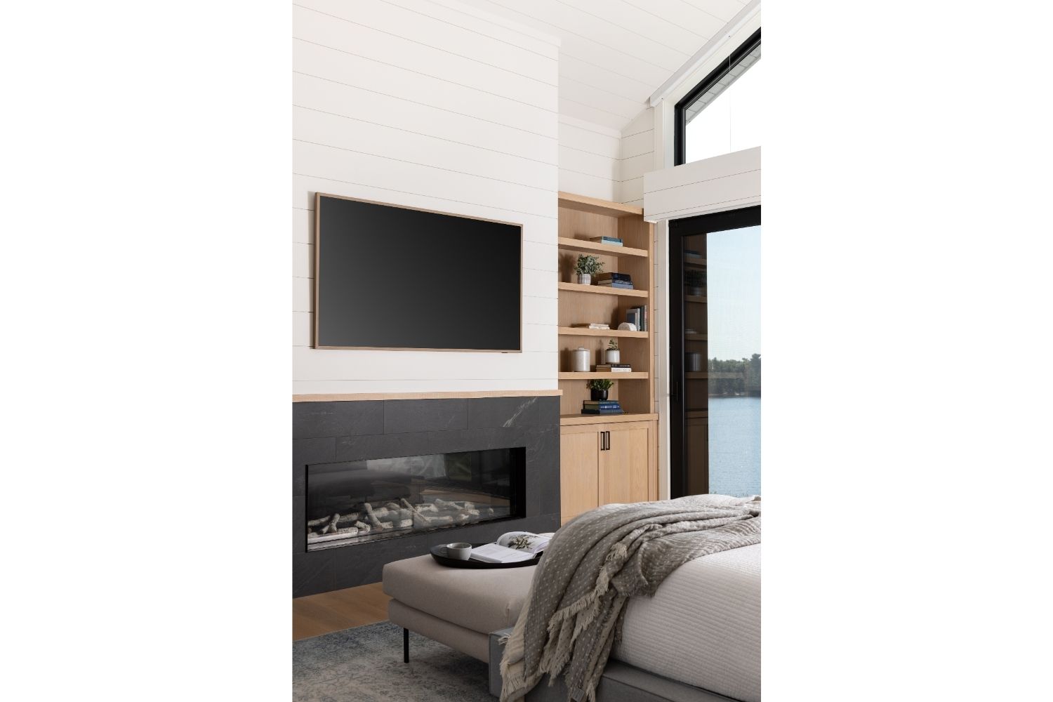 Bangor Lodge master bedroom white oak cabinetry