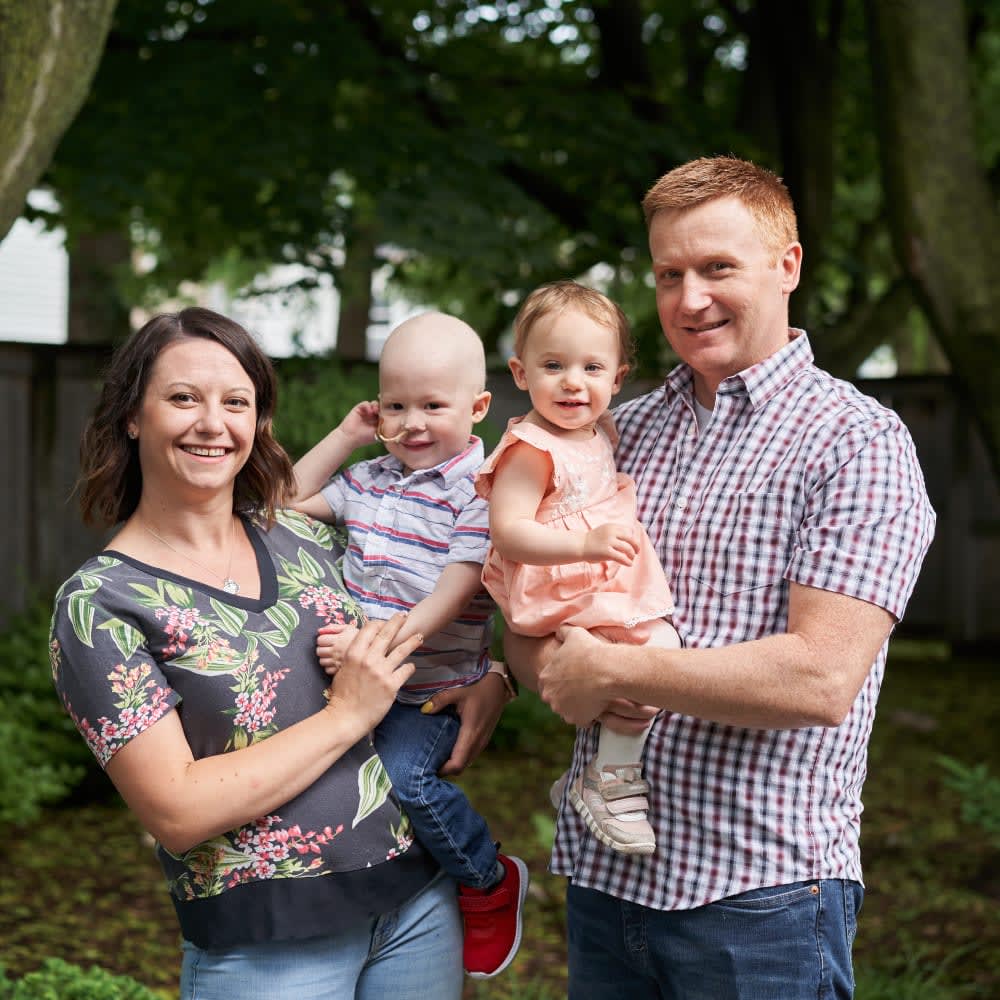 Family of four outside