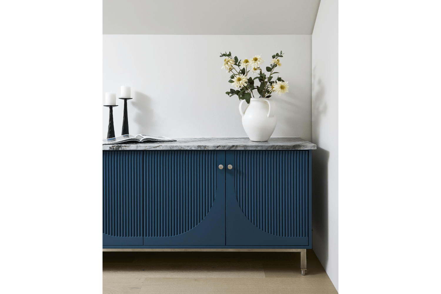 Project Coach House blue servery with reeded doors