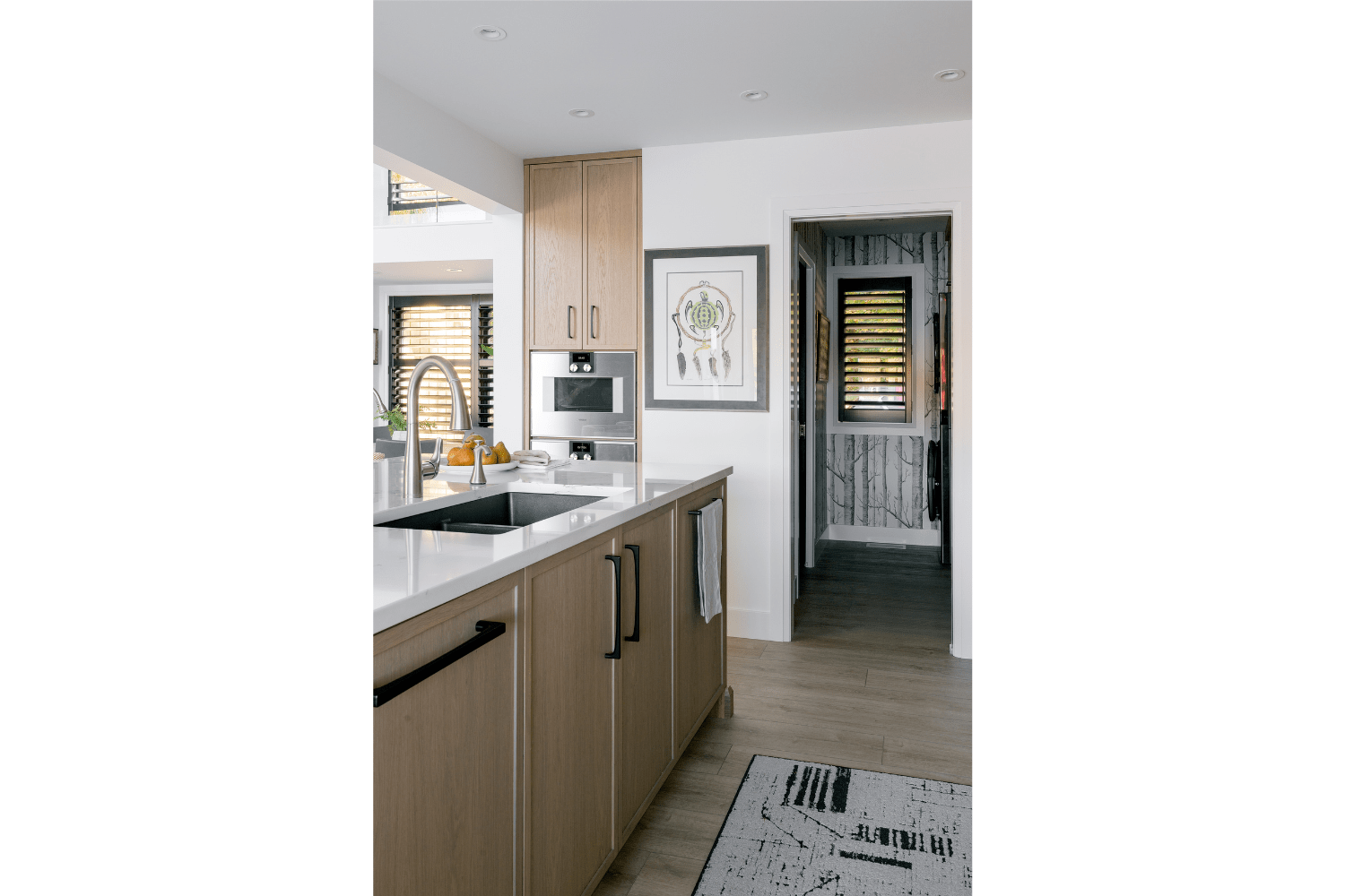 White oak kitchen island with sink