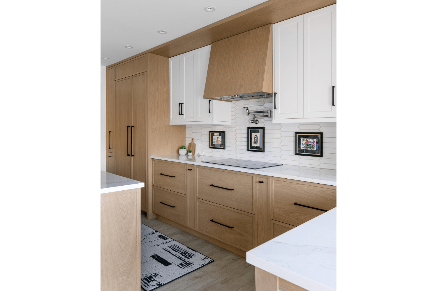 White oak kitchen with white oak range hood