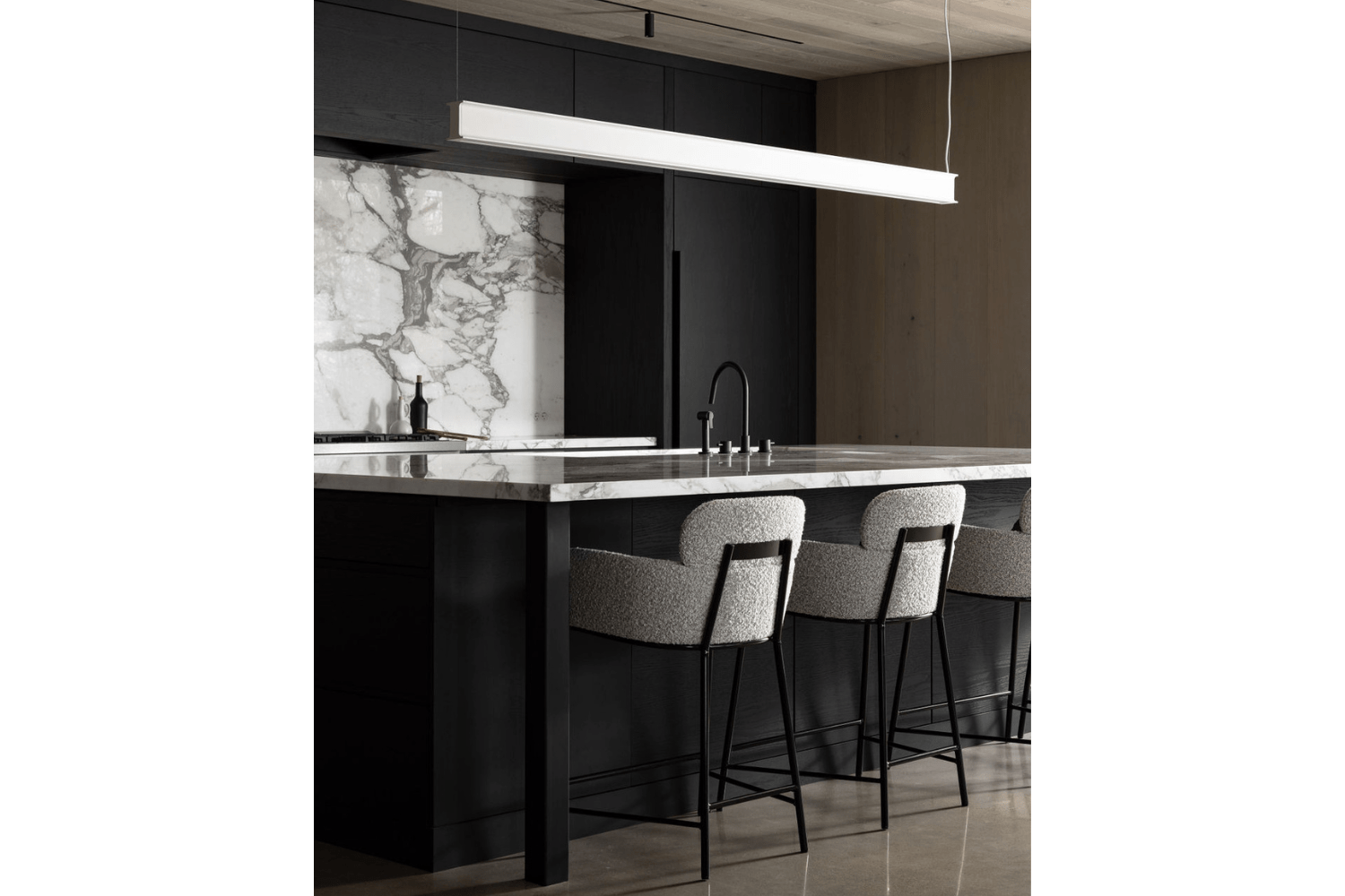 modern black kitchen design in luxurious cottage