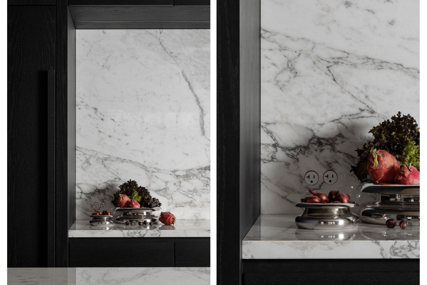 Hidden Bocci outlet on stone kitchen backsplash
