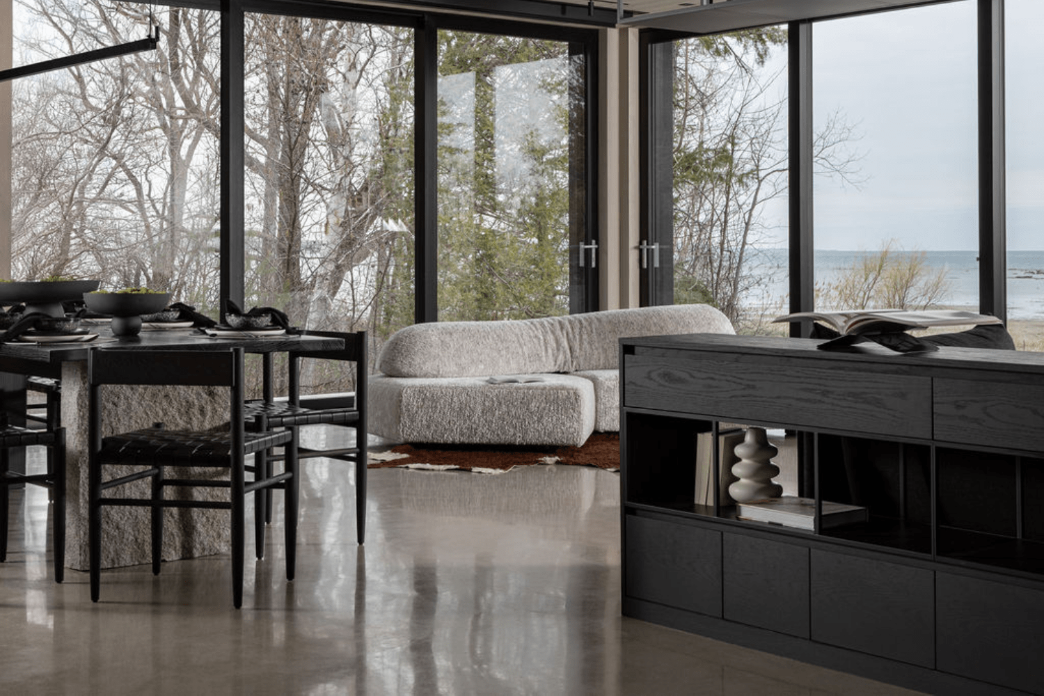 Custom modern black console table in contemporary home