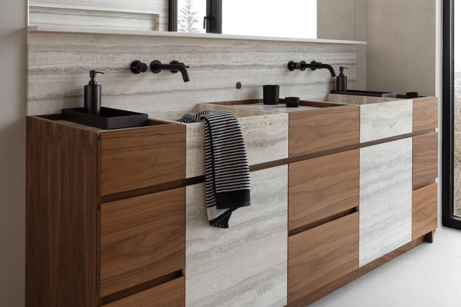 Contemporary bathroom vanity with stone accents