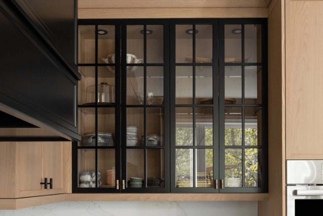 Glass cabinet doors with black framing
