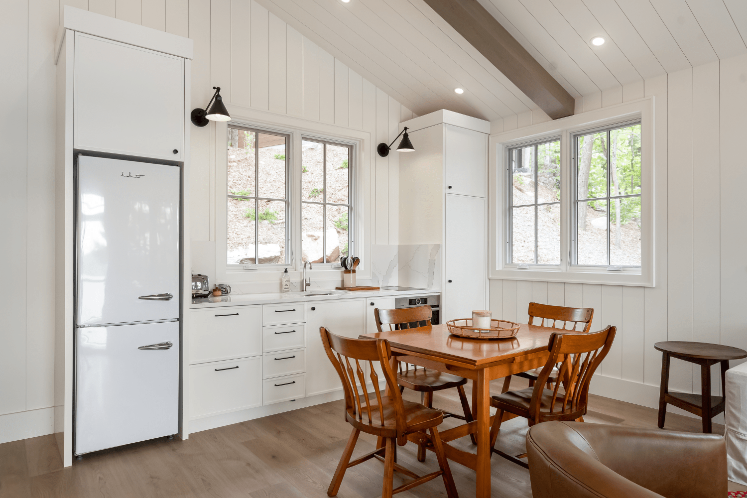 Cottage bunk house white kitchenette