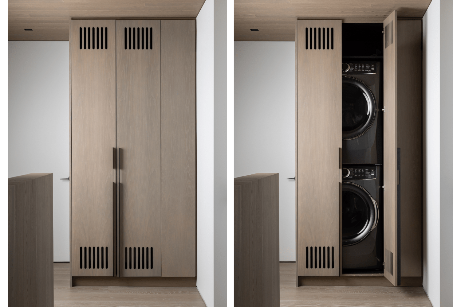 Stacked washer and dryer custom laundry closet