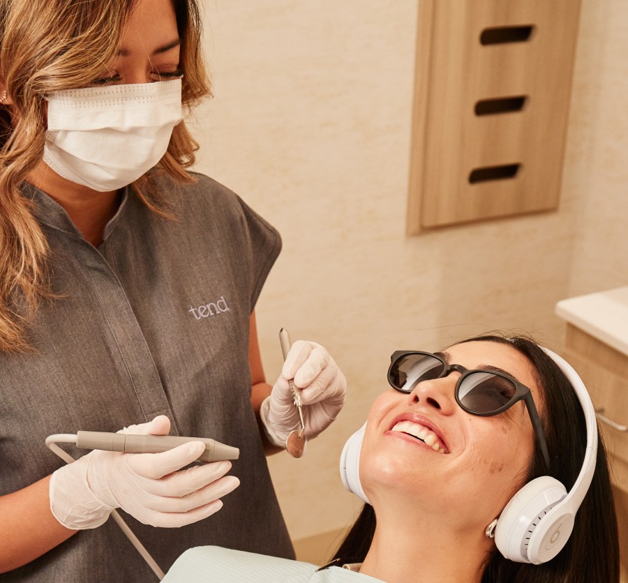 A patient is about to receive a dental exam.