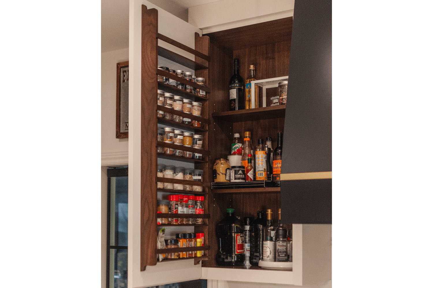 Custom spice jar cupboard organization