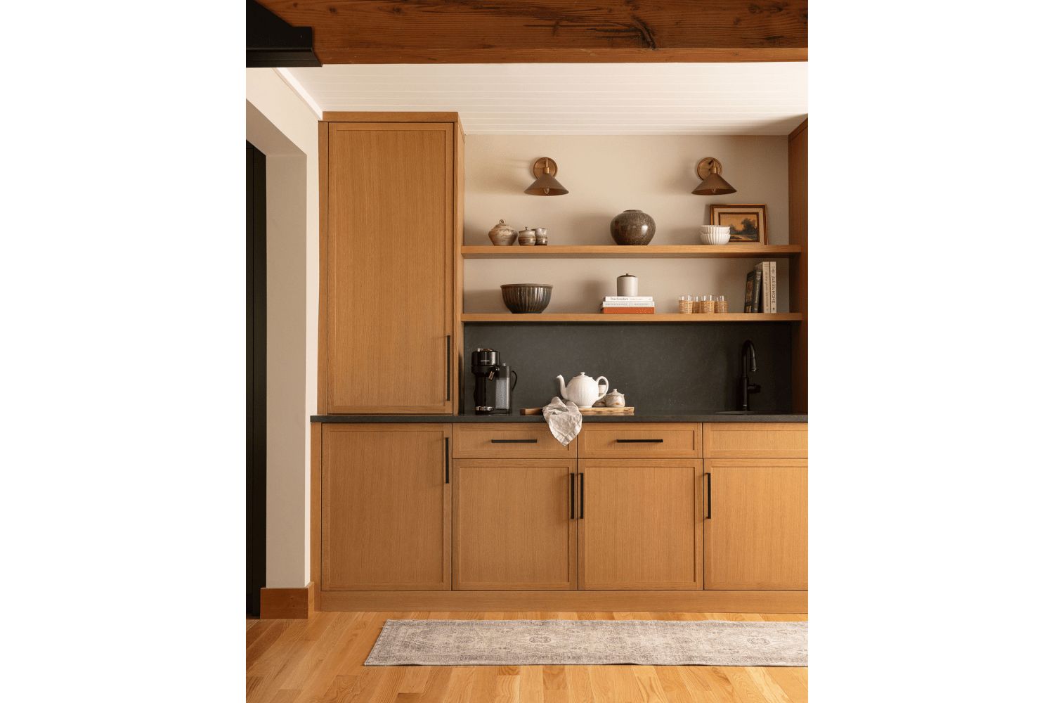 Red oak dining room servery wet bar cabinets
