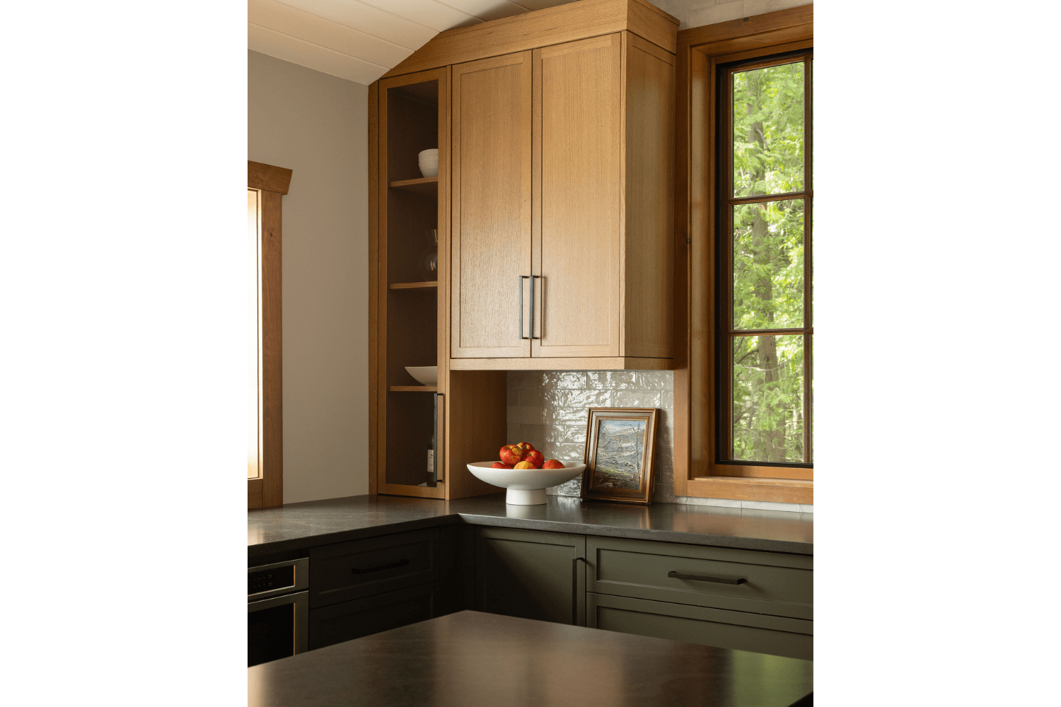 Kitchen corner cabinets with glass door display cabinet