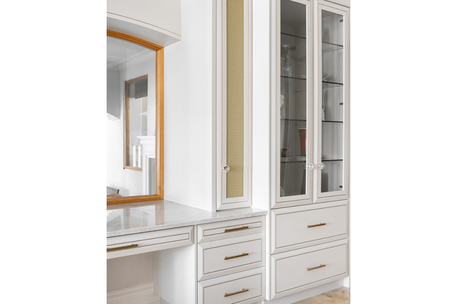 Bristol cabinet doors with metal inlay and gold accents