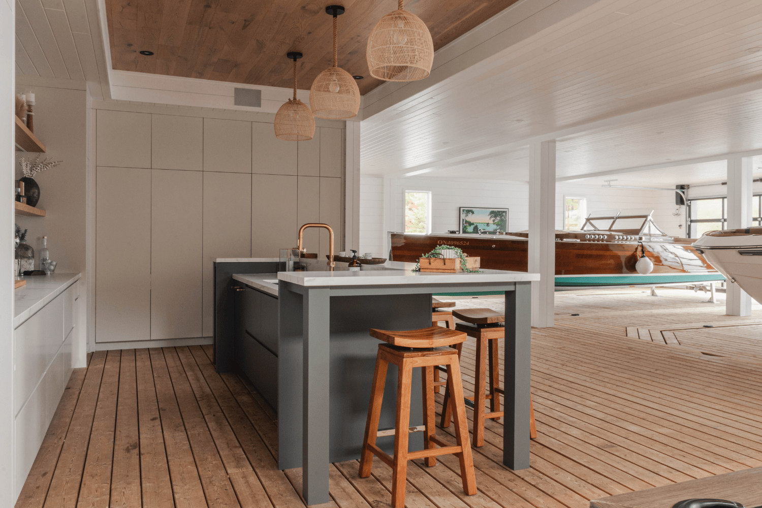 Boathouse marine grade cabinetry bar island