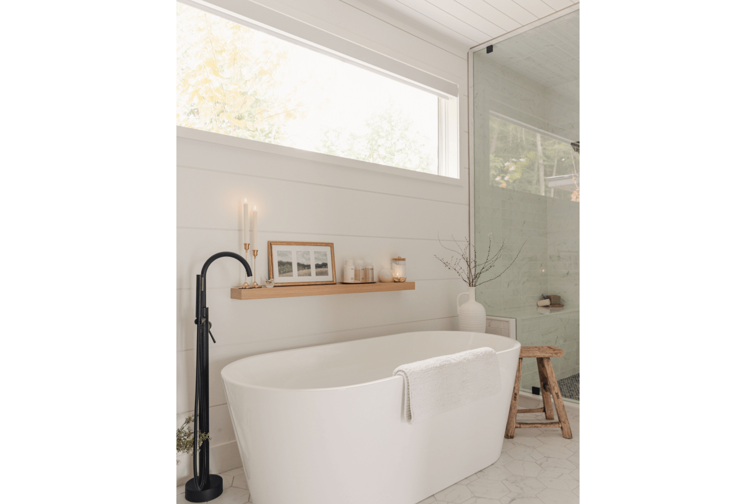 Bathtub white oak floating shelf