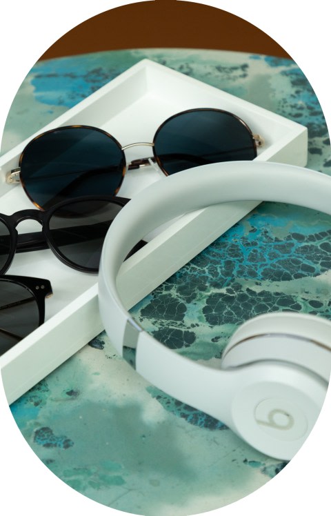 Sunglasses and headphones.