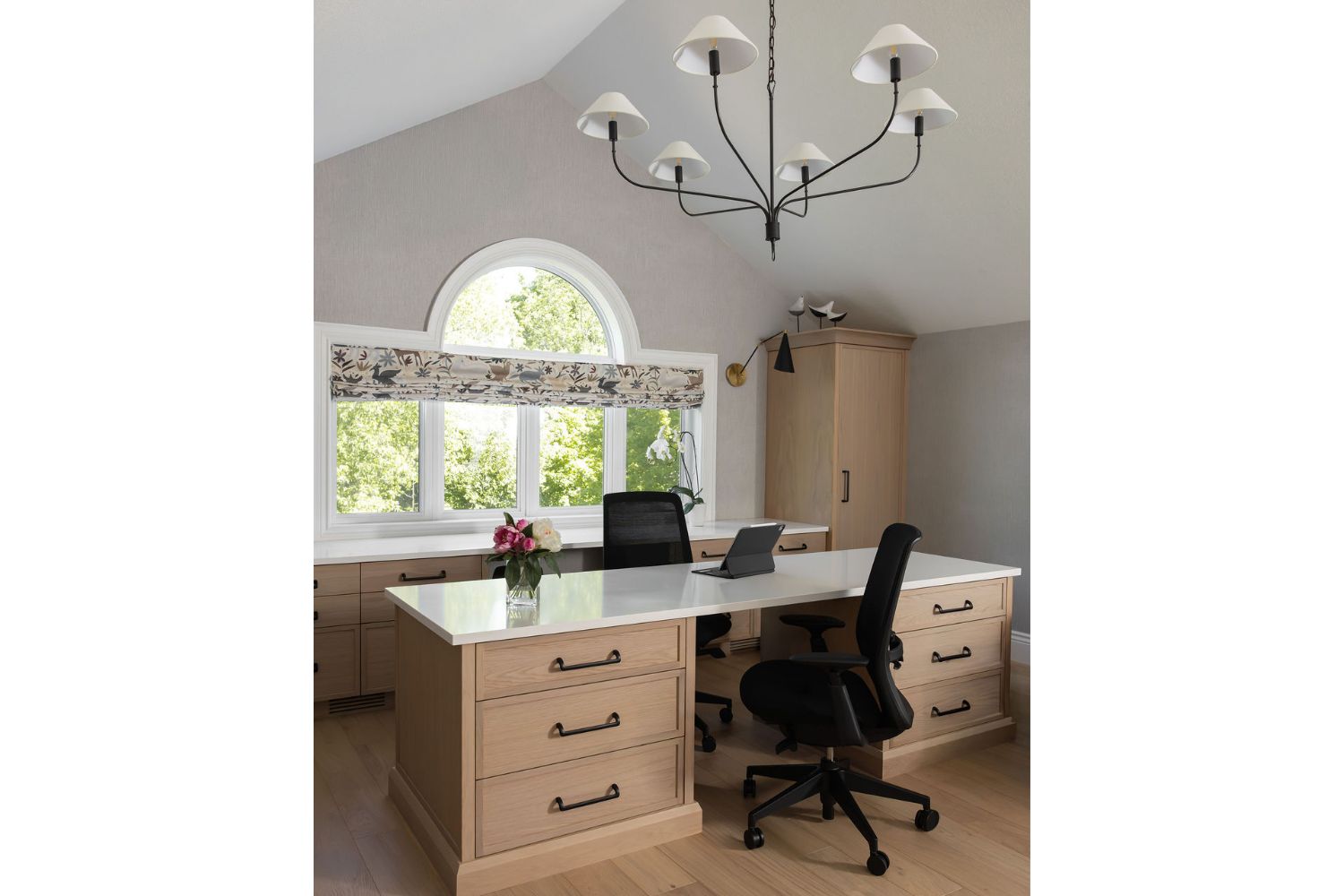 Custom home office cabinetry and millwork crafted in white oak