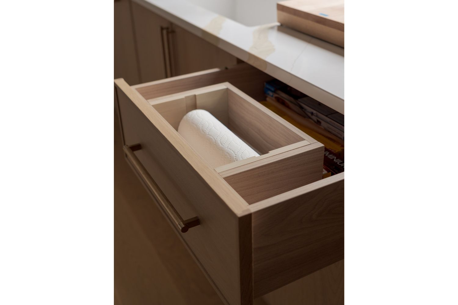 Hidden paper towel drawer organization